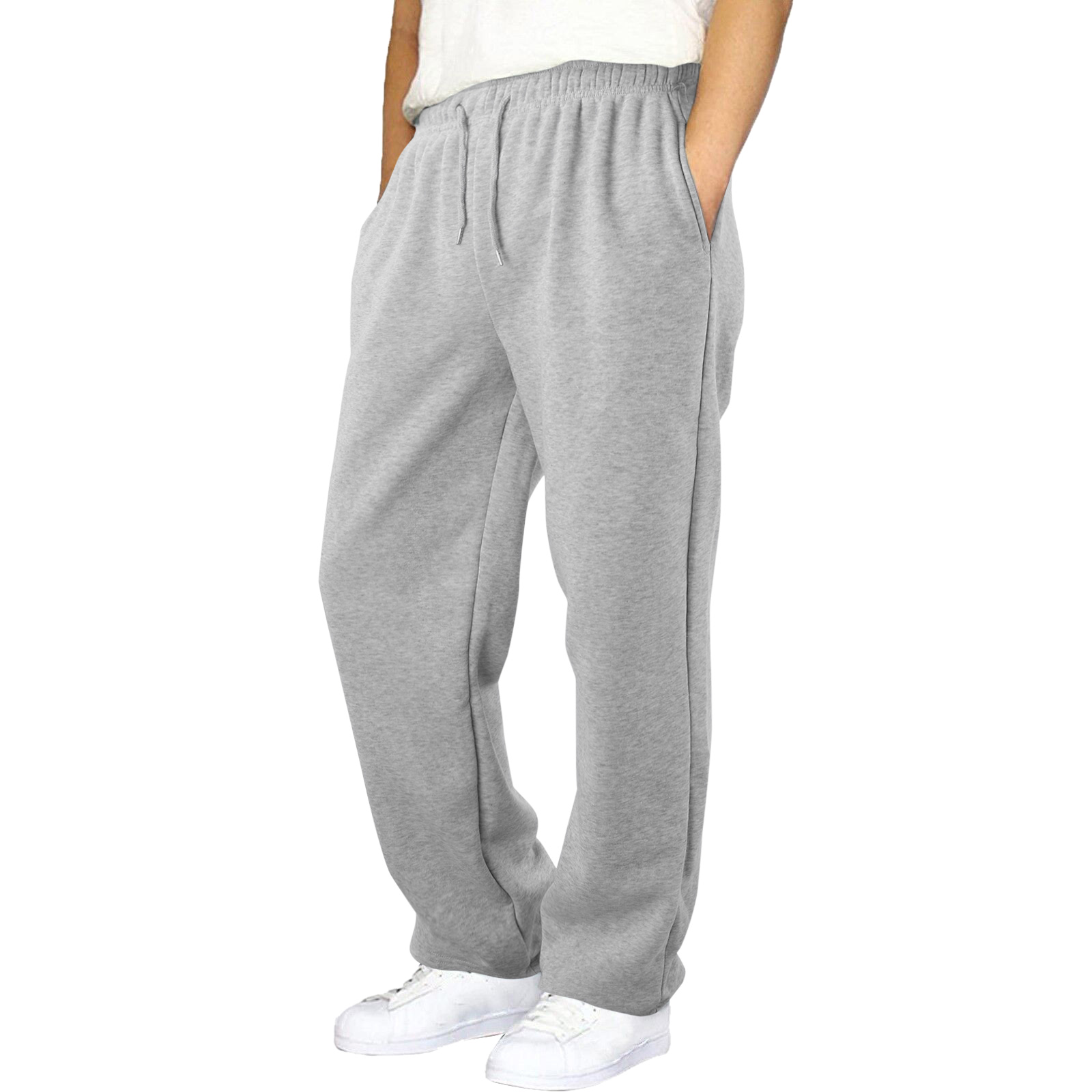 thumbnail image 2 of Pantalones de chándal con forro polar para hombre: pierna recta ancha, cintura alta, bolsillos, poliéster resistente para uso diario/deportivo, tallas US/UK/EU S-XXXL, 2 of 8